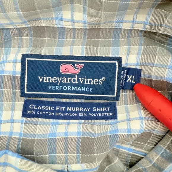Vineyard Vines Performance XL Blue Gray Plaid Classic Fit Murray Shirt - Picture 4 of 10